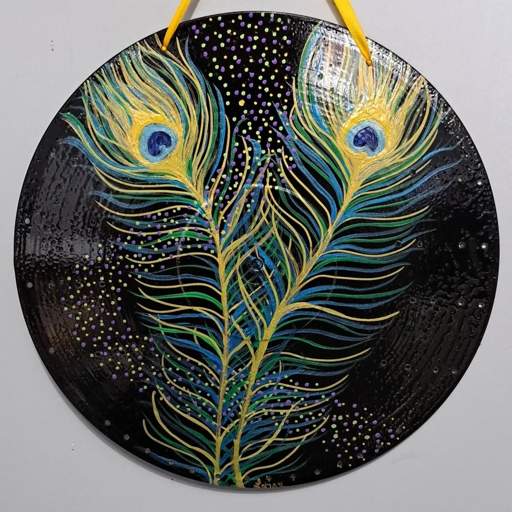 Hand Crafted Jewelry Display Upcycled Vinyl Record Wall Art Peacock Feather - Picture 12 of 17